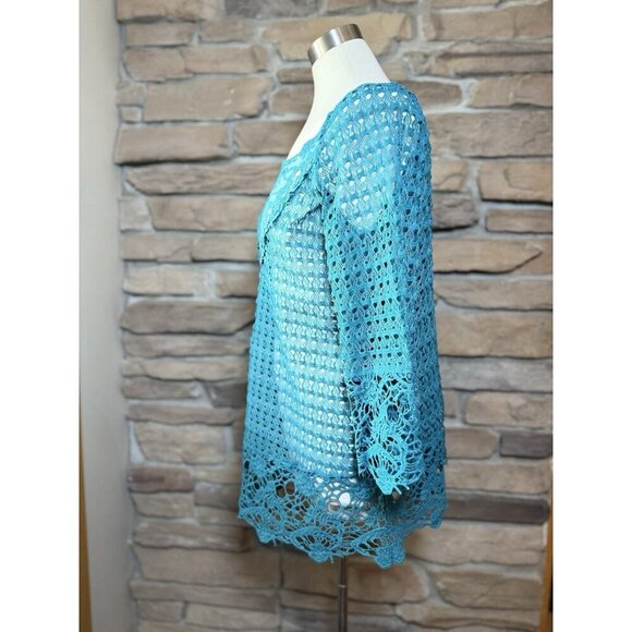 Umgee Women’s Teal Tunic Coverup Sz Large Crochet Lace - Picture 2 of 9